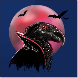 Dracula Parrot Blood Moon Illustration Posters and Art